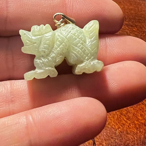 Carved Jade Dragon Pendant Necklace On 14K Gold Chain Unique Elegant  Jewelry - Picture 7 of 11